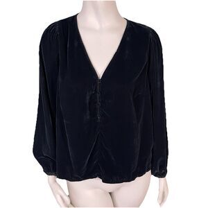 Old Navy Balloon Sleeves Velvet Blouse Party Vamp Cottage Whimsigoth Top M Black